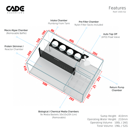 CADE Reef S2 Classic 1500 (Black/White) (150x70x60cm)
