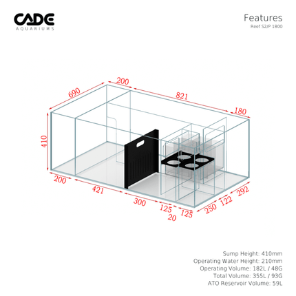 CADE Reef S2 Peninsula 1800 (Black/White) (180x80x60cm)
