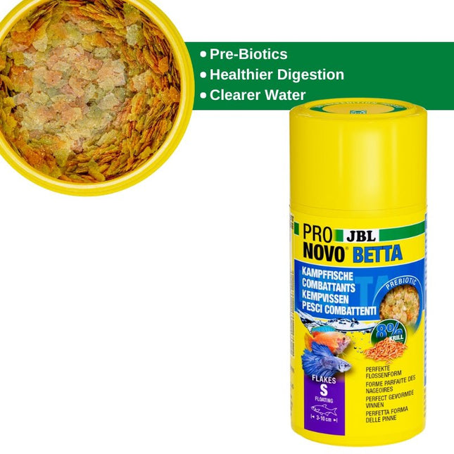 JBL ProNovo Betta Flakes S: Prebiotic Flake Food for Vibrant Betta Health