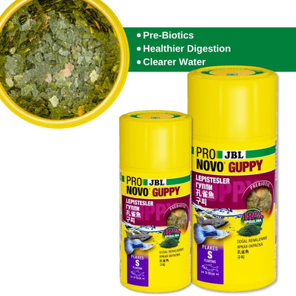 JBL ProNovo Guppy Flakes S: Premium Color-Enhancing Fish Food for Livebearers