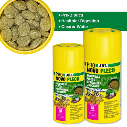 JBL ProNovo Pleco Wafer M: Sinking Wood Fiber Fish Food for Catfish