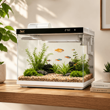 SUNSUN LEA-380/480A White - Ultra Clear Desktop Aquarium Tank with Built-In Filter & LED Light