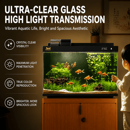 SUNSUN LEA-380/480A White - Ultra Clear Desktop Aquarium Tank with Built-In Filter & LED Light